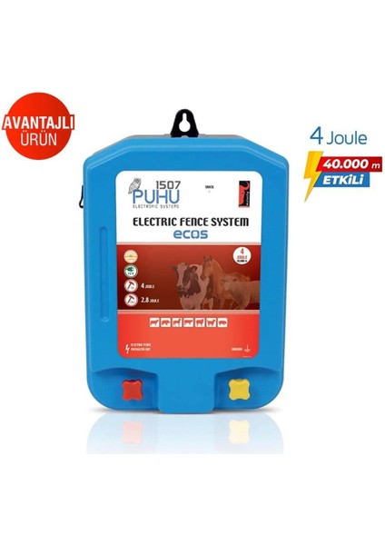 Ecos Elektrikli Çit Cihazı (4 Joule = 40.000 M) (Kuruluma Hazır Set)