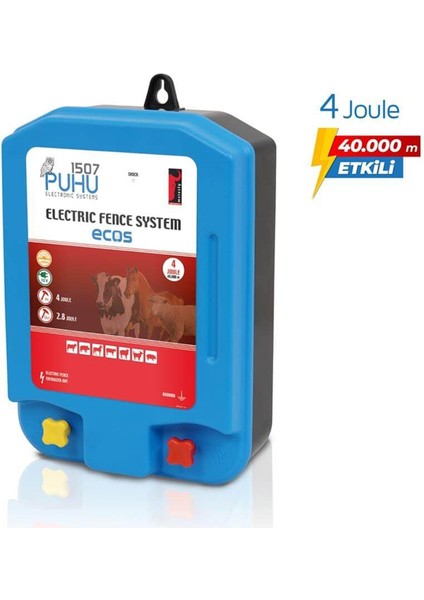 Ecos Elektrikli Çit Cihazı (4 Joule = 40.000 M) (Kuruluma Hazır Set)