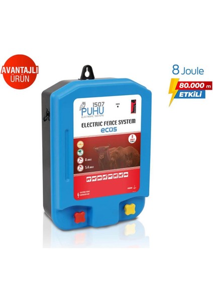 Ecos Güneş Enerjili Elektrikli Çit Cihazı (8 Joule) (Kuruluma Hazır Set)