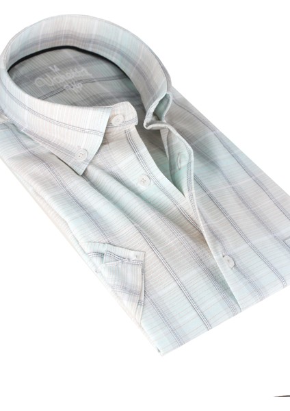 Erkek Su Yeşili Pembe Kısa Kollu Kareli Cepli Pamuklu Gömlek fiyatları