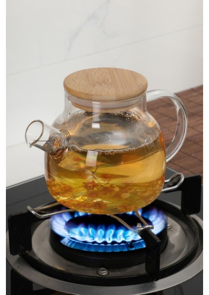 Tekno Trust 1 - 1,99 L Cambu Bambu Zarafeti, Düz Model 1000 ml Süzgeçli Cam Demlik Bitki Çayları ,borosilikat ,