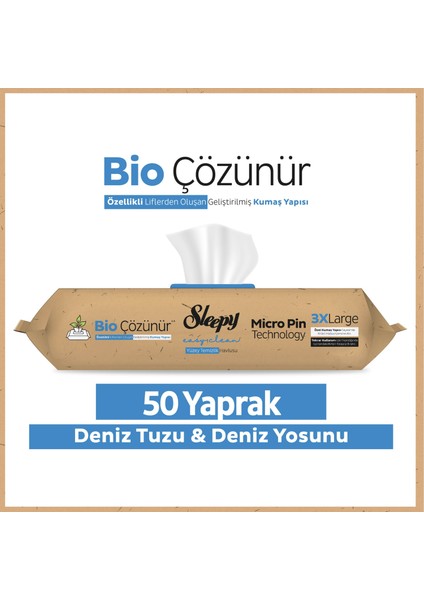 Easy Clean Bio Çözünür Deniz Tuzu ve Deniz Yosunu Yüzey Temizlik Havlusu 50 Yaprak