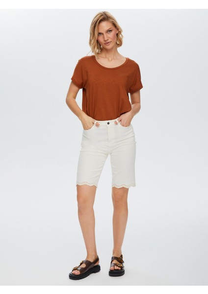 Paçası Kroşe Dantel Garnili Jean Şort 68479