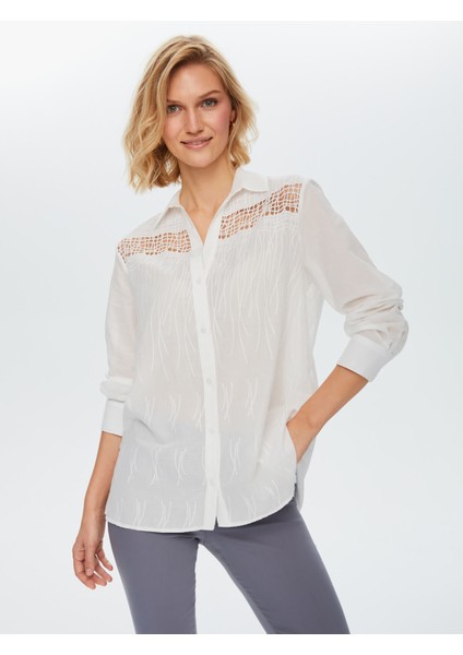 Delikli Nakış Işli Pamuk Vual Tunik 68818