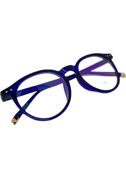 Lacivert Unisex Yuvarlak Mavi Işık Korumalı Gözlük Kadın Erkek
