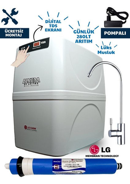 Premium Pompalı Dijital Tds Ekranlı Ph Alkali Mineral Eklentili Çelik Tanklı Su Arıtma Cihazı