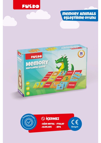 Memory Matching Game / Eğitici Hayvanları Öğreten Oyun / Hafızayı Geliştirici / 36 Parça / +3 Yaş