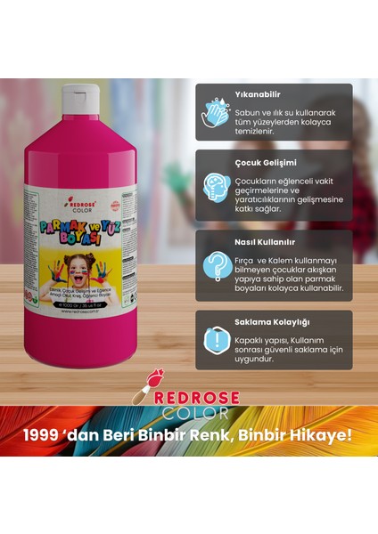 Fuşya Parmak Boyası 1000 gr Yıkanabilir Toksik Içermez Çocuk Okul Kreş Için modelleri