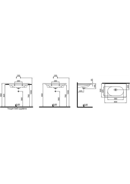 Zero 2.0 80X50 cm Mat Beyaz Etajerli Lavabo