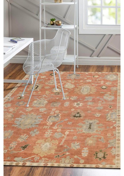 Turuncu Vintage Eskitme Desen Dijital Baskılı Zenit Kilim