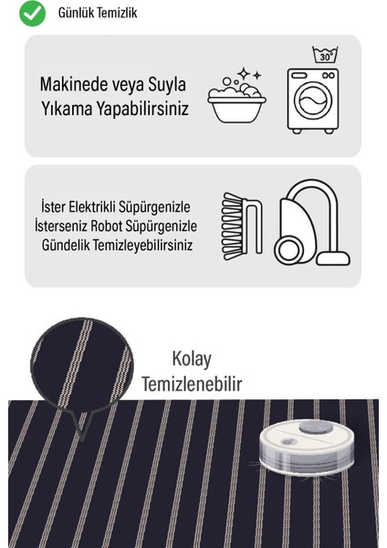 Lacivert Üstüne Beyaz Çizgi Desen Dijital Baskılı Zenit Kilim fiyatları