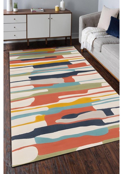 Yoğun Pastel Vuruşlu Desen Dijital Baskılı Zenit Kilim