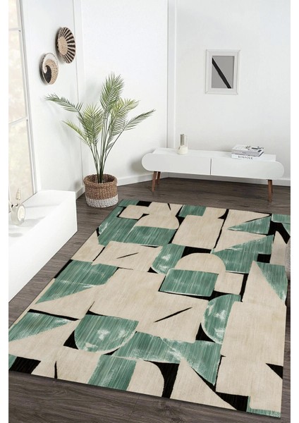 Yeşil Parça Desen Dijital Baskılı Zenit Kilim
