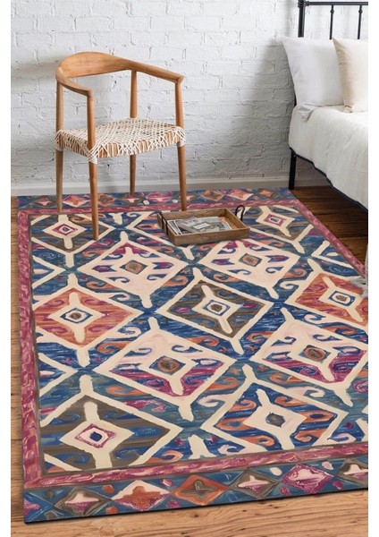 Sulu Boya Temalı Geometrik Desen Dijital Baskılı Zenit Kilim