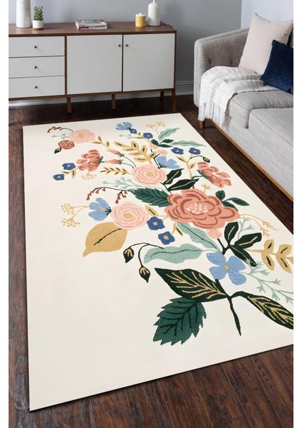 Düz Çiçek Desen Dijital Baskılı Zenit Kilim