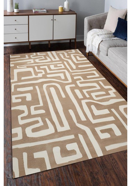 Labirent Temalı Modern Desen Dijital Baskılı Zenit Kilim