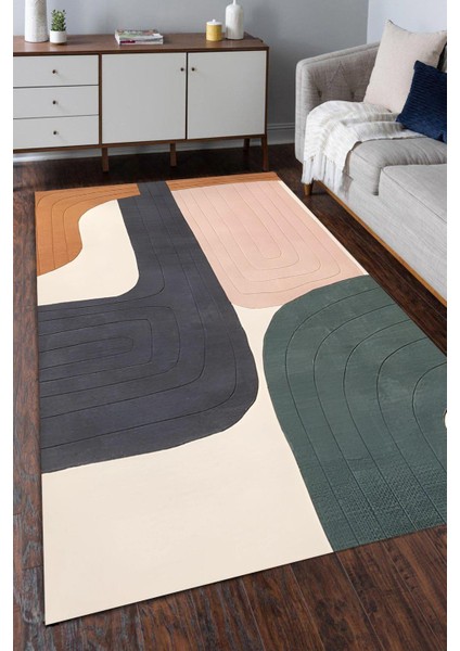 Oval Çizgili Geometrik Desen Dijital Baskılı Zenit Kilim
