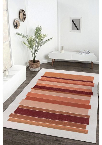 Turuncu Ton Pastel Vuruşlu Desen Dijital Baskılı Zenit Kilim