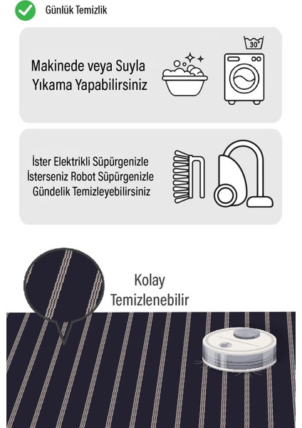 Lacivert Üstüne Beyaz Çizgi Desen Dijital Baskılı Zenit Kilim fiyatları