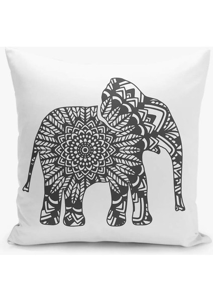 Çift Taraflı Dijital Baskı Kırlent Kılıfı / Beyaz - Antrasit / Gizli Fermuar