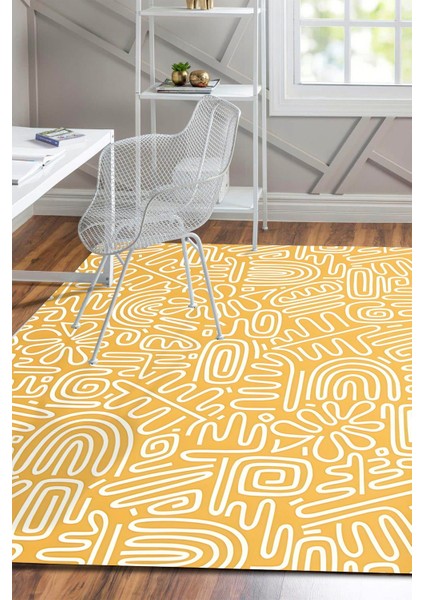 Sarı Beyaz Dağınık Desen Dijital Baskılı Zenit Kilim