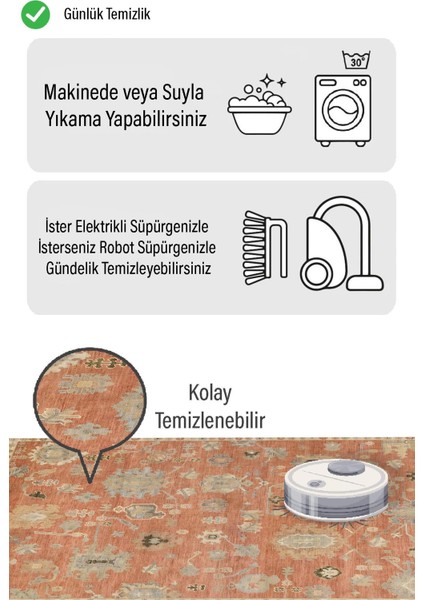 Turuncu Vintage Eskitme Desen Dijital Baskılı Zenit Kilim modelleri