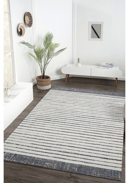Ekru Üzerine Çizgi Desen Dijital Baskılı Zenit Kilim