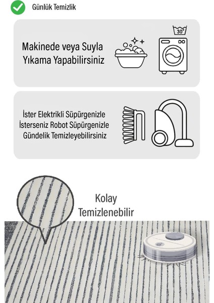 Ekru Üzerine Çizgi Desen Dijital Baskılı Zenit Kilim
