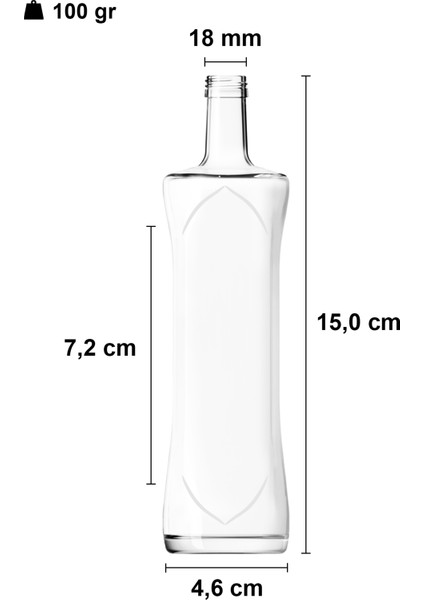 100 ml Şeffaf Piramit Sosluk Kilitli Siyah Kapaklı Kavisli Cam Şişe