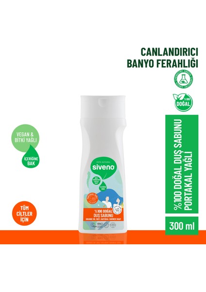 Doğal Duş Sabunu Portakal Kokulu Canlandırıcı Duş Jeli 6 Değerli Bitki Vegan 300 ml