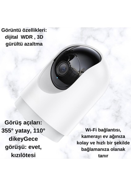 Hc Full Hd Gece Görüşlü Wifi Bağlantılı Cctv-Ptz Iç Mekan Ses Görüntü Güvenlik Kamerası, İP65