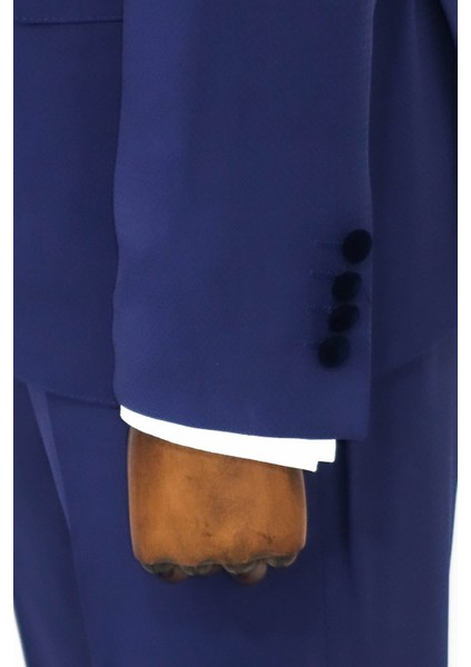 Kadife Yaka Slim Fit Mavi Erkek Damatlık - Wessi fırsatları