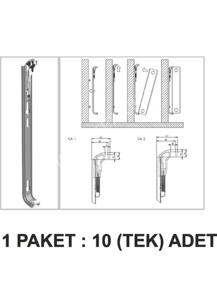 Yaylı Radyatör Konsolu - 90 cm Yükseklik Panel İçin Montaj Askısı 1 Adet Paket 10'lu