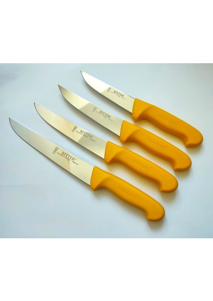 4 Adet Kasap Bıçağı (21 cm + 18 cm + 15 cm+13 cm ) Sarı