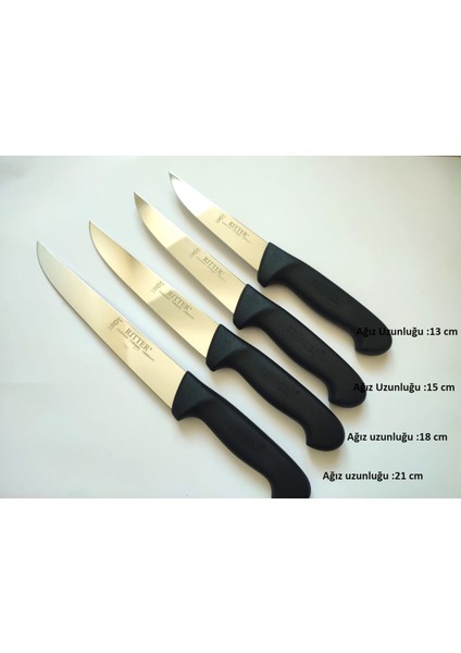 4 Adet Kasap Bıçağı (21 cm + 18 cm + 15 cm+13 cm ) Siyah
