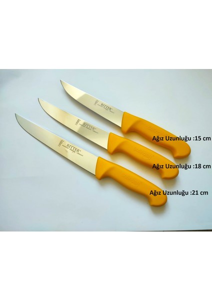 3 Adet Kasap Bıçağı (21 cm + 18 cm +15 cm ) Sarı