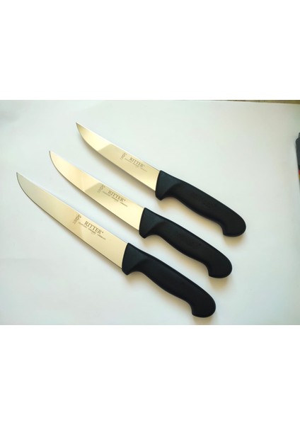 3 Adet Kasap Bıçağı (21 cm + 18 cm +15 cm ) Siyah