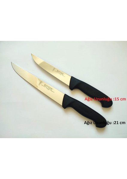 2 Adet Kasap Bıçağı (21 cm + 18 cm) Siyah