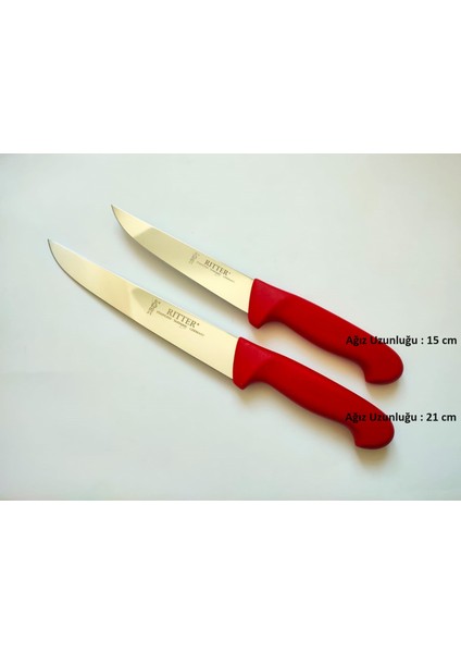 2 Adet Kasap Bıçağı (21 cm + 15 cm) Kırmızı