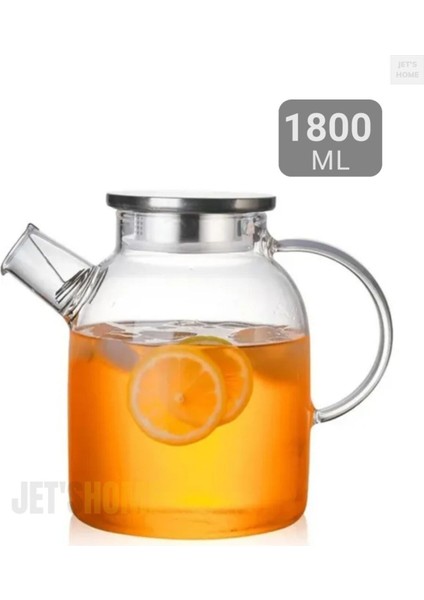 Isıya Dayanıklı Cam Demlik, Çelik Kapak, Vakumlu, 1800 ml, Dayanıklı ve Şık Tasarım