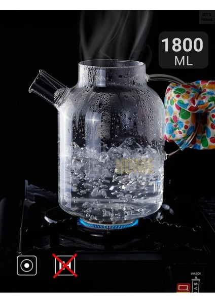 Isıya Dayanıklı Cam Demlik, Çelik Kapak, Vakumlu, 1800 ml, Dayanıklı ve Şık Tasarım