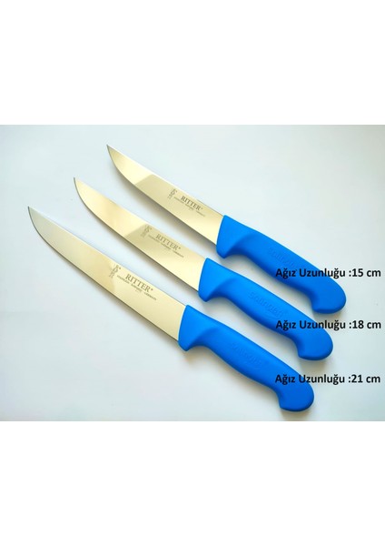3 Adet Kasap Bıçağı (21 cm + 18 cm +15 cm ) Mavi