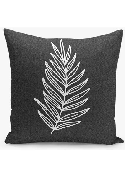 Çift Taraflı Dijital Baskı Kırlent Kılıfı / Beyaz - Antrasit / Gizli Fermuar