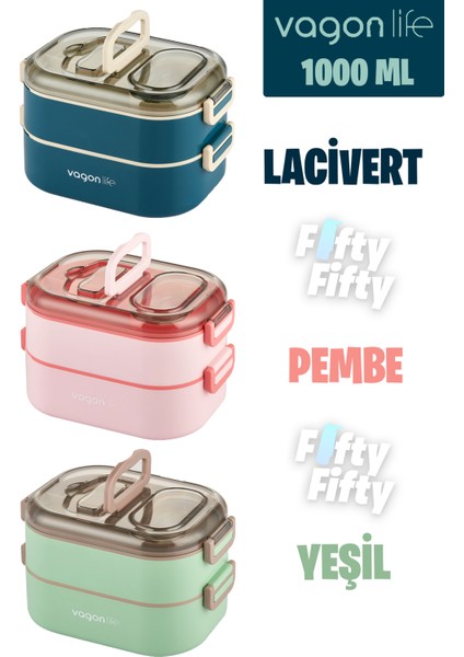 1000 ml Iki Kat Üç Bölme Paslanmaz Çelik Bento Lunch Box Yeni Nesil Sefer Tası-Sos Kaseli MODEL-FFLBOX7081