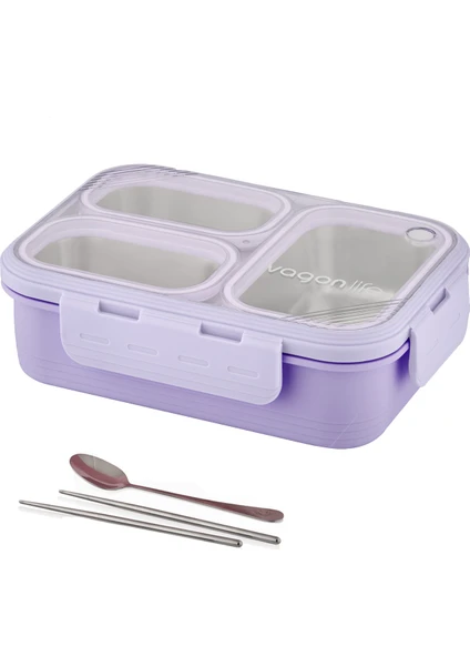 Lunch Box 620 ml Tek Kat Üç Bölmeli Metal Kaşıklı Yeni Nesil Sefer TASI-FFLBOX7097