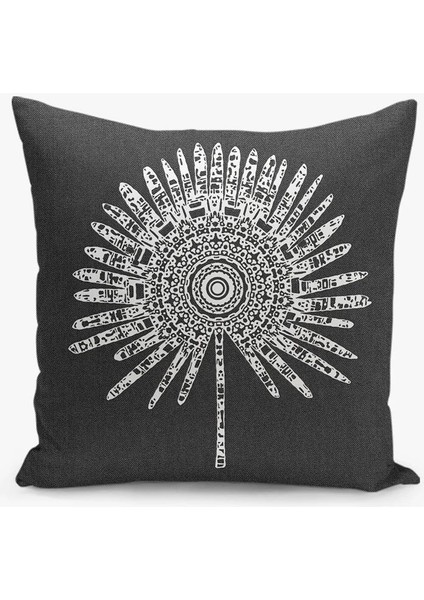 Çift Taraflı Dijital Baskı Kırlent Kılıfı / Beyaz - Antrasit / Gizli Fermuar