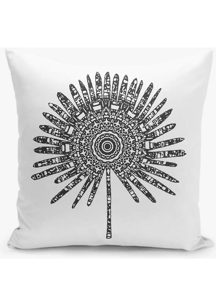 Çift Taraflı Dijital Baskı Kırlent Kılıfı / Beyaz - Antrasit / Gizli Fermuar