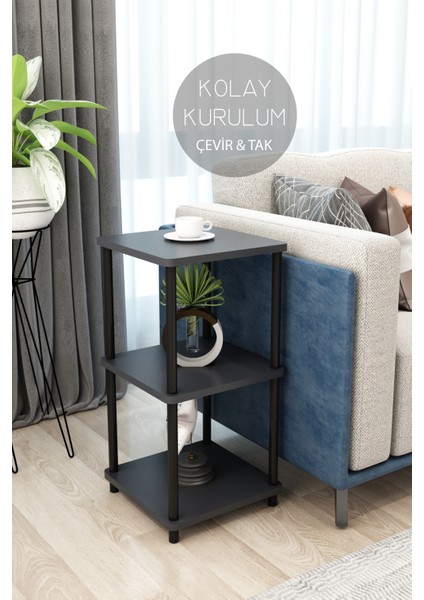 3 Raflı Kare Tasarım Yan Sehpa Kitaplık Özel Tasarım Dekoratif Çevir Kur Kolay Montaj