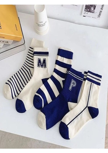 Sky Socks 5'li Ekonomik Paket Mavi Çizgili Desenli  Kokulu Soket Çorap Seti