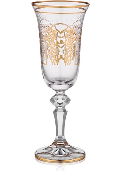Florance 24 Ayar Altın Yaldızlı 140 ml 6 Parça Flüt Cam Şampanya Kadehi 9-01020007